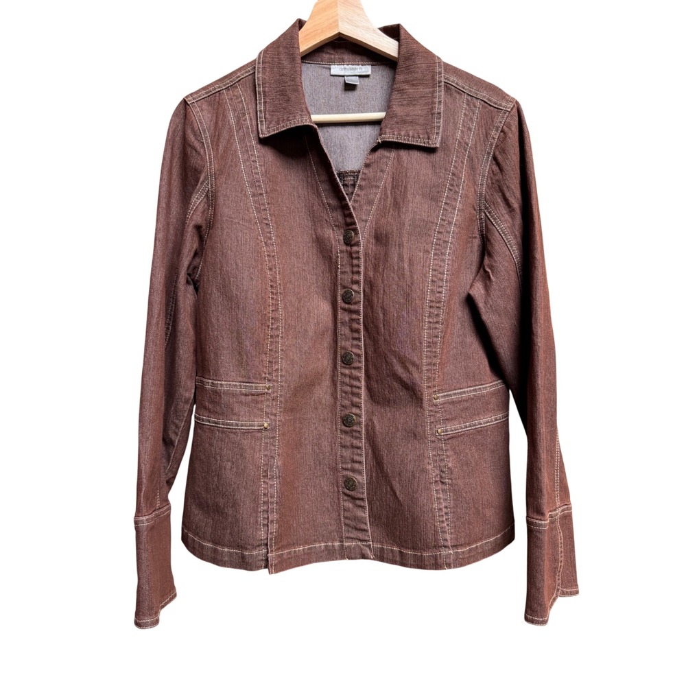 Dressbarn‎ Womens Brown Denim Jacket  Large Western Lightweight Country Office